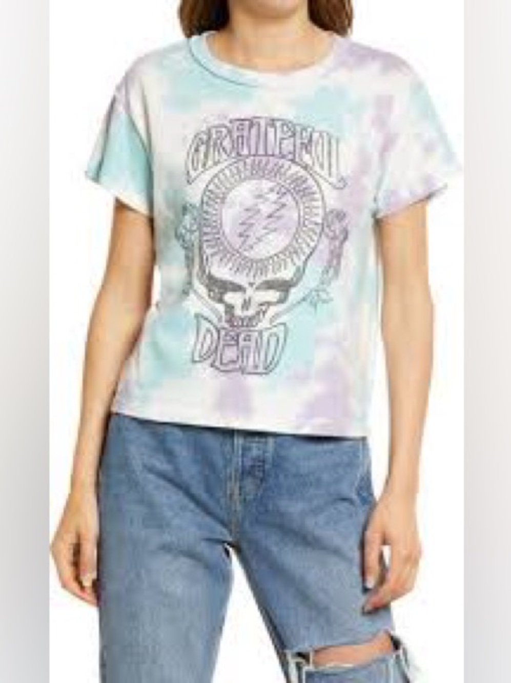 Daydreamer LA Grateful Dead Skull & Roses Pastel Tie Dye Graphic Tee | Small